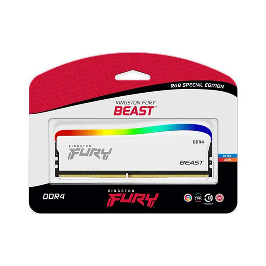 Ram Desktop Kingston Fury Beast White RGB (KF432C16BWAK2 16) 16GB (2x8GB) DDR4 3200Mhz